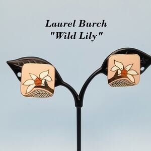 Vintage Laurel Burch Pink Enamel Wild Lily Clip Earrings